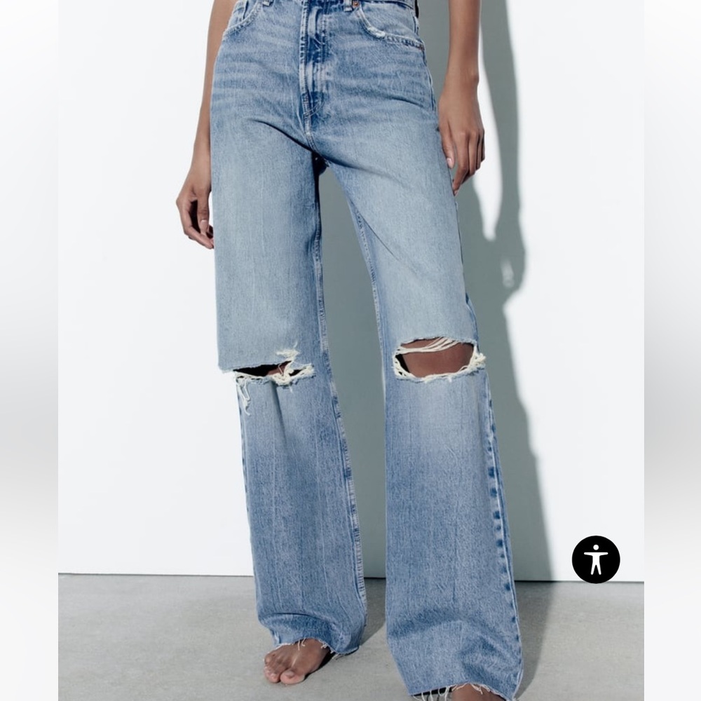 Zara Ripped High Rise TRF Wide Leg Jeans
